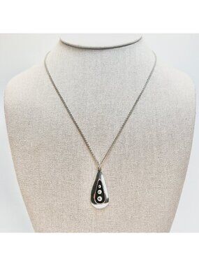 Teardrop Beaded Design Pendant Necklace Sterling Silver 925 Size 18" Length